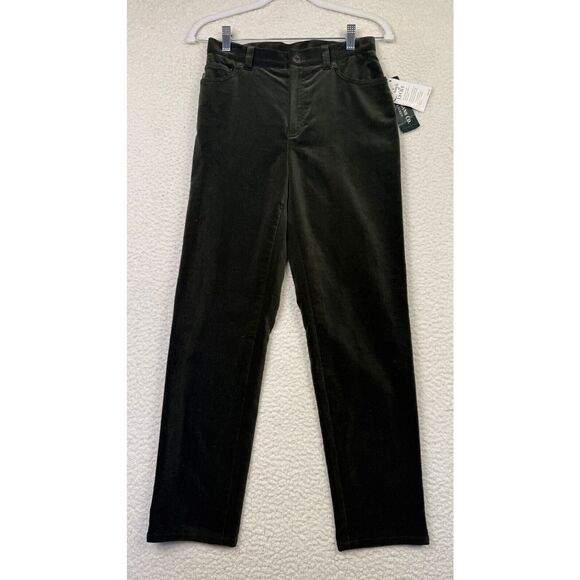 LRL Ralph Lauren Jeans Co Green Velvet Pants Women Stretch Straight Leg Size 4P - Picture 1 of 9